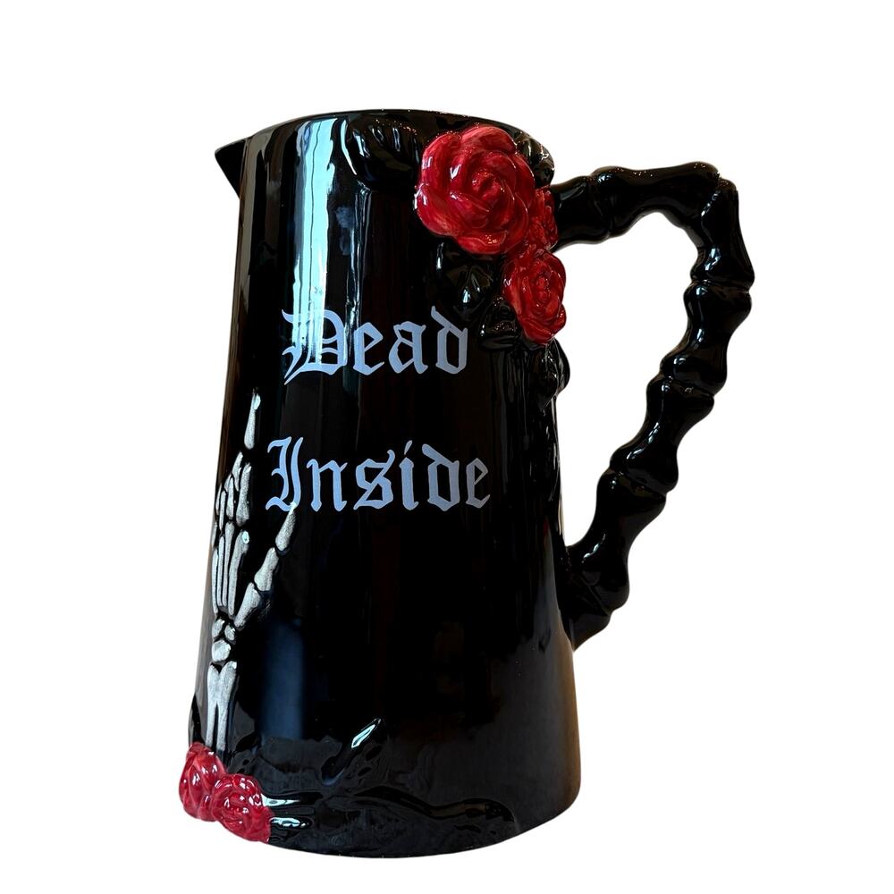Midnight Spell Dead Inside Skeleton Hand Pitcher 9in Ceramic Halloween NEW